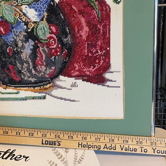 Beautiful Vintage Cross Stitch Picture With Vibrant Colors Signed Dated - Picture 5 of 13